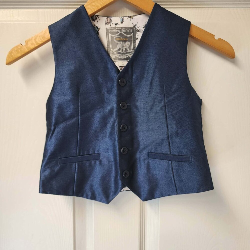 Monsoon Notting Hill W11 Navy Blue suit vest waistcoat youth boys size 6 formal
